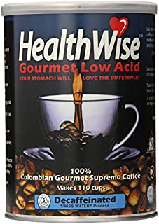 HealthWise Low Acid Swiss Water Decaffeinated Coffee, 100% Colombian Decaf Supremo, 12 Ounce