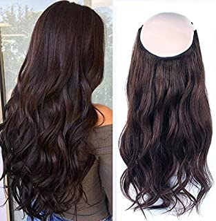 Sassina Halo Hair Extensions Human Hair, #3 Brown Color Miracle Wire Flip in Hair Extensions One Piece for Full Head 120 Grams 20 Inch