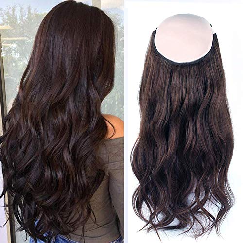 Sassina Halo Hair Extensions Human Hair, #3 Brown Color Miracle Wire Flip in Hair Extensions One Piece for Full Head 120 Grams 20 Inch