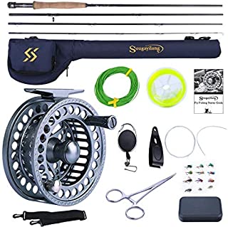 Sougayilang Fly Fishing Rod and Reel Combo, 4 Pieces Ultra Lightweight Portable Fly Rod and CNC Machined Aluminum Alloy Matte Reel Complete Starter Package with Rod Bag