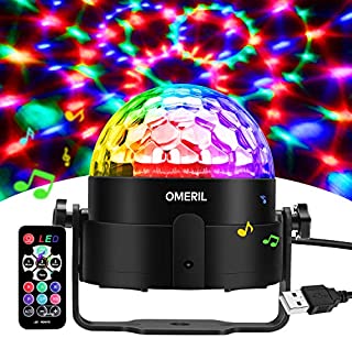 OMERIL Party Lights Disco Ball, USB Powered 7 RGB Color Disco Lights Sound Activated Strobe Light with Remote Control DJ Lights for Home Room Parties Birthday Bar Karaoke Xmas Wedding Show Club