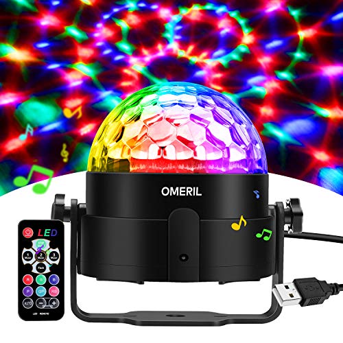 OMERIL Party Lights Disco Ball, USB Powered 7 RGB Color Disco Lights Sound Activated Strobe Light with Remote Control DJ Lights for Home Room Parties Birthday Bar Karaoke Xmas Wedding Show Club