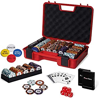 RUNIC Exclusive Poker Set 300 pcs, 14 Gram Clay Poker Chips for Texas Holdem, Black Jack, Casino Grade Chips, Features a Tasteful Shock Resistant Poker Case (Red)