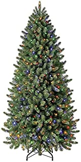 Evergreen Classics 6.5 ft Pre-Lit Vermont Spruce Quick Set Artificial Christmas Tree, Remote-Controlled Color-Changing LED Lights