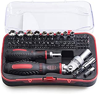 JIGUOOR 61 in 1 Ratcheting Screwdriver Sets, Precision Magnetic Screwdriver Set with Ratchet Handles, Sockets & Bits, Household Repair Tool Kits for Computers, Electronic Devices, Furniture