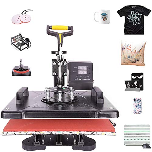 CO-Z 110V Heat Press 360 Degree Swivel Heat Press Machine Multifunction Sublimation Combo T Shirt Press Machine for Mug Hat Plate Cap Mouse Pad (12x15 inches 5 in 1 Intelligent Audible Alarm)