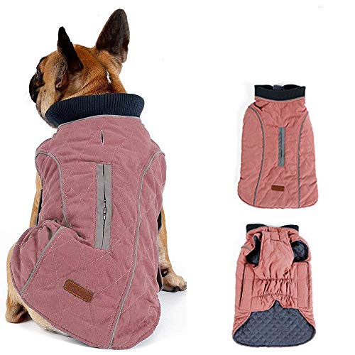 Morezi Dog Coat with Reflective strim, Winter Dog Jacket Vest Warm Puppy Coat with Harness Hole 5 Colors - L - Pink