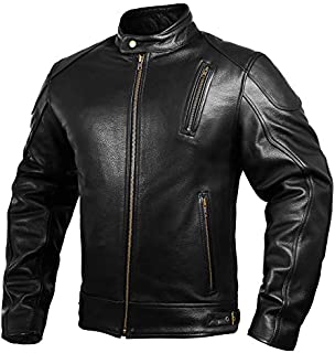 Mens Leather Motorcycle Jackets Black Moto Riding Motorbike Racing Cafe Racer Biker Jacket CE Armored (XL)