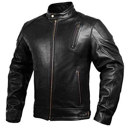 Mens Leather Motorcycle Jackets Black Moto Riding Motorbike Racing Cafe Racer Biker Jacket CE Armored (XL)