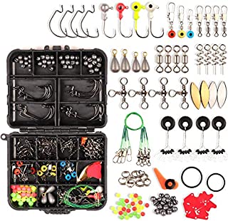 CYRUSGOLD Fishing Accessories Kit - 187 Pcs Fishing Tackle Kit Box Set for Men's Fishing Equipment and Supplies - Includes Jig Hooks, Head Jigs, Spoon Lure, Sinker Weights, Hook Spring Leaders, Etc