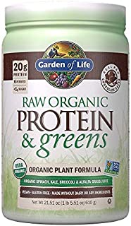 Garden of Life Raw Organic Protein & Greens Chocolate - 20 Servings, Vegan Protein Powder For Women And Men, Juiced Greens And 20g Plant Protein Plus Probiotics & Enzymes, Gluten-Free Low Carb Shake