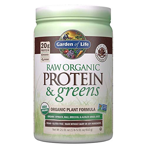 Garden of Life Raw Organic Protein & Greens Chocolate - 20 Servings, Vegan Protein Powder For Women And Men, Juiced Greens And 20g Plant Protein Plus Probiotics & Enzymes, Gluten-Free Low Carb Shake