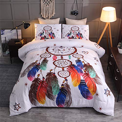 A Nice Night Dreamcatcher Printed Bohemia Comforter Set Queen Size, Boho Dream Catcher Quilt Bedding Sets (Dreamcatcher, Queen)