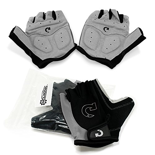 GEARONIC Cycling Bike Bicycle Motorcycle Glove Shockproof Foam Padded Outdoor Workout Sports Half Finger Short Gloves - Gray L