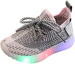 Baby Boys Girls Soft Knit Sneakers, Novelty LED Light Up Flashing Shoes Comfortable Footwear for Toddler/Little KidPink,18-24Months