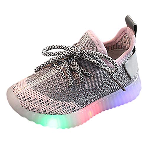 Baby Boys Girls Soft Knit Sneakers, Novelty LED Light Up Flashing Shoes Comfortable Footwear for Toddler/Little KidPink,18-24Months