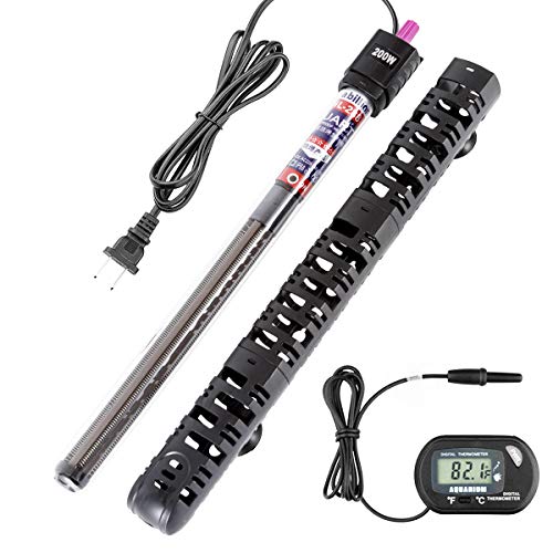 300w 150w 50w Submersible Aquarium Heater Auto Thermostat Heater with Suction,LED Small Mini Temperature Display Aquarium Fish Tank Heater for Fish Tank Water (200w for 40-60gal Bonus Thermometer)