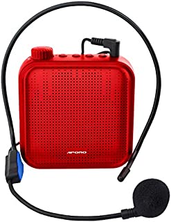 Voice Amplifier 12W Rechargeable PA System (1200mAh) with Wired Microphone for Teachers, Coaches, Tour Guide and more (red)