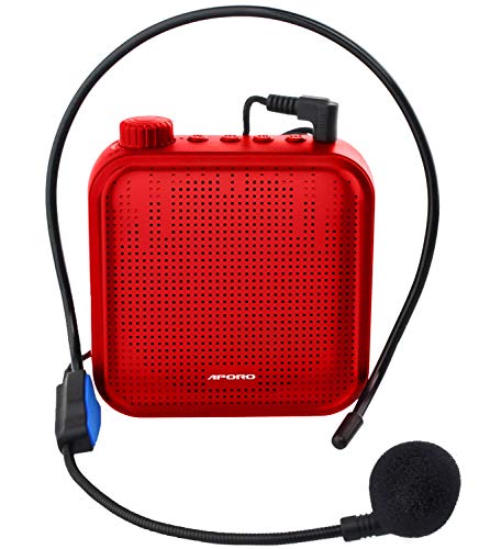 Voice Amplifier 12W Rechargeable PA System (1200mAh) with Wired Microphone for Teachers, Coaches, Tour Guide and more (red)