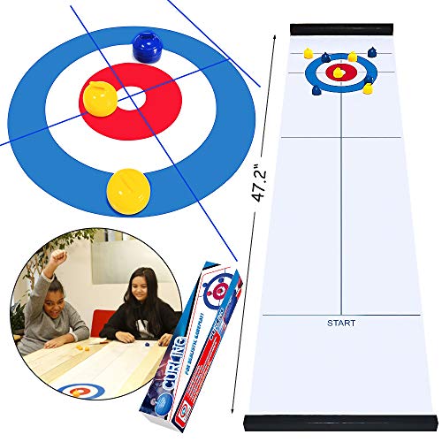 Scientoy Tabletop Curling Game, Family Games for Kids and Adults with 10 Shuffleboard Pucks, Curling Board Game for Home& School &Travel, Gift for Child Age 6 and Up, Compact Curling Game for Storage