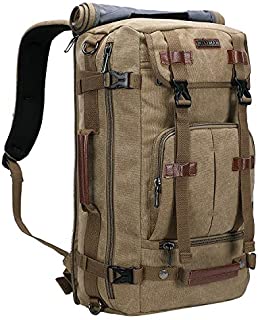 WITZMAN Canvas Backpack Vintage Travel Backpack Large Laptop Bags Convertible Shoulder Rucksack (A519-1/ Classic Light Green)