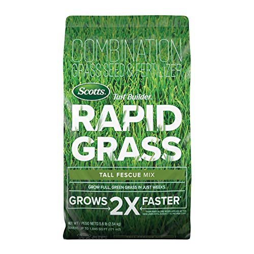 Scotts 18222 Turf Builder Rapid Grass Tall Fescue Mix: up to 1,845 sq. ft, Combination Seed & Fertilizer, Grows in Just Weeks, 5.6 lb,