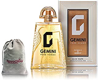 GEMINI Perfume for Men, EDT Spray - 3.4 oz - Long Lasting Fragrance to Rock Every Occasion - With a NovoGlow Suede Pouch Included