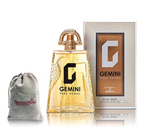 GEMINI Perfume for Men, EDT Spray - 3.4 oz - Long Lasting Fragrance to Rock Every Occasion - With a NovoGlow Suede Pouch Included