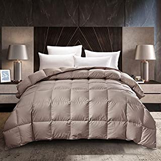 C&W Goose Down Comforter King Size Down Duvet Insert with Corner Tab-Extra Warm,Warm Winter Comforter,650 Fill Power 60oz Fill Weight Khaki Solid