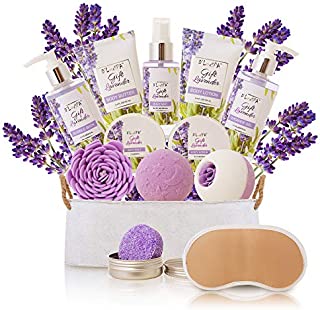 Spa Gift Baskets for Women Lavender Bath and Body At Home Spa Kit Mothers Day Spa Gifts Ideas - Luxury 15pcs with Bath Bombs, Shampoo Bar, Eye Mask, Shower Gel, Bubble Bath, Salts, Body Scrub Lotion