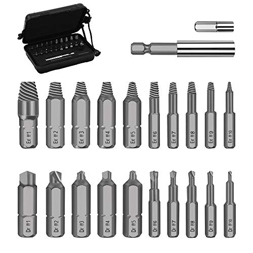 Damaged Screw Extractor Set, Werkzeug 20 PCS Stripped Screw Extractor Kit for Broken Bolt Extractor All-Purpose HSS Bolt Extractor Screw Remover Set with Magnetic Extension Bit Holder & Socket Adapter