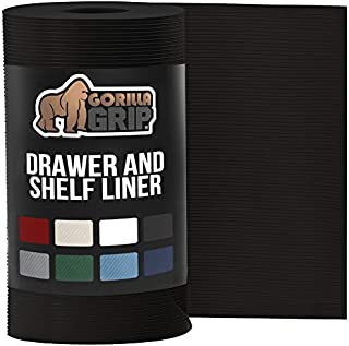 Gorilla Grip Ribbed Top Drawer and Shelf Liner, Non Adhesive Roll, 20 Inch x 10 FT, Durable and Strong, Grip Liners for Drawers, Shelves, Kitchen Cabinets, Storage and Desks, Black Onyx Ribbed