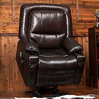 B BAIJIAWEI Power Lift Recliner Chair - Breath Leather Electric Recliner for Elderly - Heavy Duty Reclining Chair with Side Pockets, USB Charge Port & Massage Remote Control (Brown)