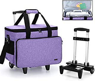 Yarwo Detachable Rolling Sewing Machine Carrying Case, Trolley Tote Bag with Removable Bottom Wooden Board for Most Standard Sewing Machine and Accessoriess, Purple