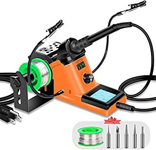 LONOVE Soldering Iron Station Kit  60W Solder Station 194-896 Adjustable Temperature, LED Display, Sleep Function, C/F Switch, 2 Helping Hands, 5 Extra Solder Tips & 1 Solder Wire