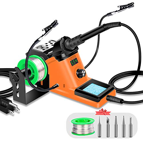 LONOVE Soldering Iron Station Kit  60W Solder Station 194-896 Adjustable Temperature, LED Display, Sleep Function, C/F Switch, 2 Helping Hands, 5 Extra Solder Tips & 1 Solder Wire