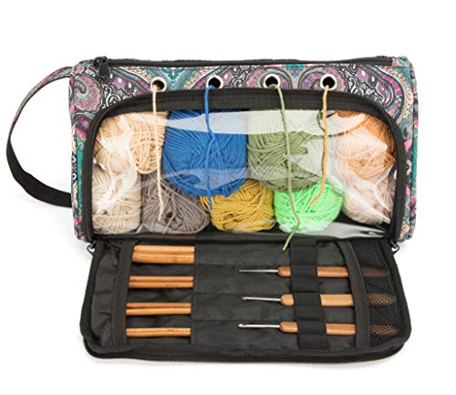 Pacmaxi Yarn Storage Knitting Organizer Carrying Yarn Holder Lightweight Yarn Storage Bag Portable Knitting Organizer for Cotton Yarns, Crochet Hooks, Knitting Needles(Up to 10 Inch)(Bag Only) (Blue)