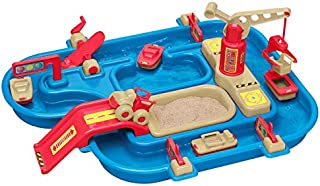 American Plastic Toys Kids Sand and Water Playset, One-Piece Industrial Waterway with Wave Maker and Sandpit, 360-Degree Rotating Crane, Fun Outdoor Toy for Little Industrialists, for Kids 18 Months+