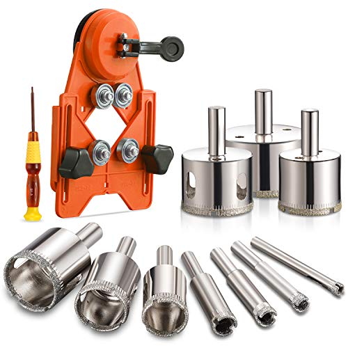 THINKWORK Diamond Drill Bits, Hollow Drill Hole Saw Set, 10-Piece Tile Opener with Hole Saw Guidance Fixture, Suitable for Ceramic, Glass, Tile, Porcelain, Marble