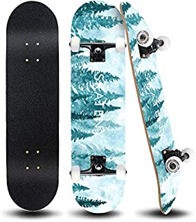 ANDRIMAX Skateboards-Complete Skateboards for Beginners Kids Boys Girls Adults Youth-Standard Skateboards 31x8 with 7 Lays Maple Deck Pro Skateboards, Longboard Skate Boards (Blue Tree)