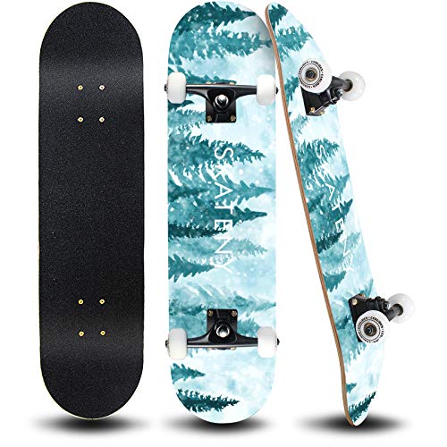 ANDRIMAX Skateboards-Complete Skateboards for Beginners Kids Boys Girls Adults Youth-Standard Skateboards 31x8 with 7 Lays Maple Deck Pro Skateboards, Longboard Skate Boards (Blue Tree)