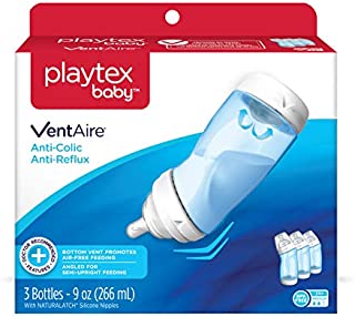 Playtex Baby VentAire Bottle for Boys, Helps Prevent Colic and Reflux, 9 Ounce Blue Bottles, 3 Count