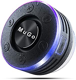 MuGo Bluetooth Speaker, Wireless Speaker with Suction Cup, IP7 Waterproof Portable Bluetooth Speakers for Shower, Mini Outdoor Speaker with Ambient LED Light, 360° Full Surround Sound, Enhanced Bass