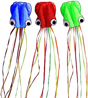 HENGDA KITE-Pack 3 Colors(Red&Green&Blue) Beautiful Large Easy Flyer Kite for Kids-Software Octopus-It's Big! 31 Inches Wide with Long Tail 157 Inches Long-Perfect for Beach or Park
