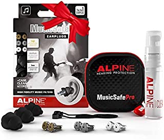 Alpine MusicSafe Pro Music Ear Plugs  Musicians Ear Plugs for Noise Reduction  Concert Earplugs - 3 Noise Reducing Ear Plug Filter Sets - Hypoallergenic Reusable Earplugs, Black