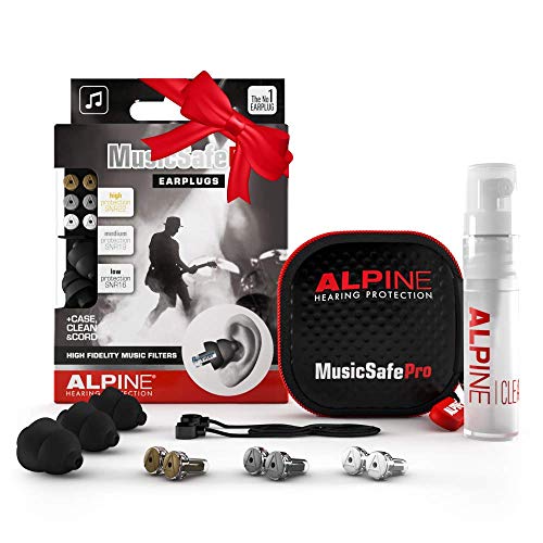 Alpine MusicSafe Pro Music Ear Plugs  Musicians Ear Plugs for Noise Reduction  Concert Earplugs - 3 Noise Reducing Ear Plug Filter Sets - Hypoallergenic Reusable Earplugs, Black