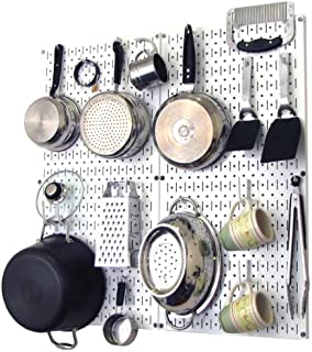 Wall Control Kitchen Pegboard Organizer Pots and Pans Pegboard Pack Storage and Organization Kit with White Pegboard and White Accessories