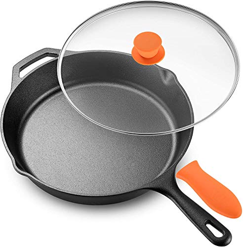 Legend Cast Iron Skillet with Lid | Large 12 Frying Pan with Glass Lid & Silicone Handle for Oven, Induction, Cooking, Pizza, Sautéing & Grilling | Lightly Pre-Seasoned Cookware Gets Better with Use