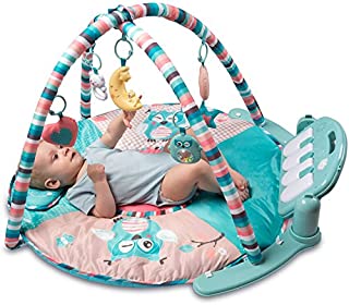 Tapiona Large Baby Play Gym, Kick and Play Piano Infant Activity Mat for Babies 0+, 5 Baby Activity Toys, Kick Piano, Flashing Moon Toy with Lights, Pillow