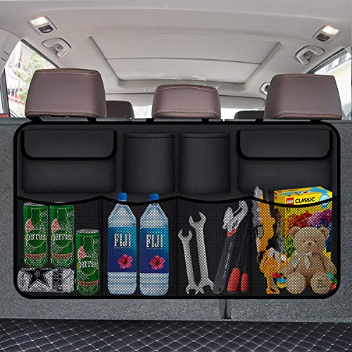 Car Trunk Organizer, Trunk Organizer for SUV, 8 Pocket Backseat Trunk Organizer, Waterproof, Dust-proof, Durable Foldable Cargo Net Storage for More Trunk Space with Adjustable Straps, Black